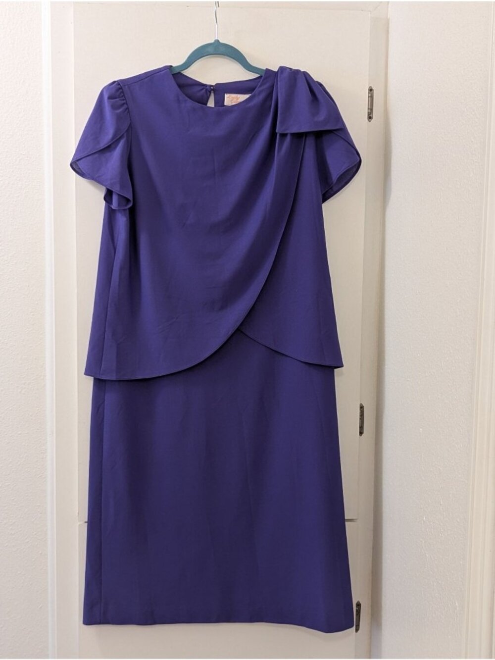 Elegant Purple Short Sleeve Dress Bow Detail Back Button Closure Women's Size 14